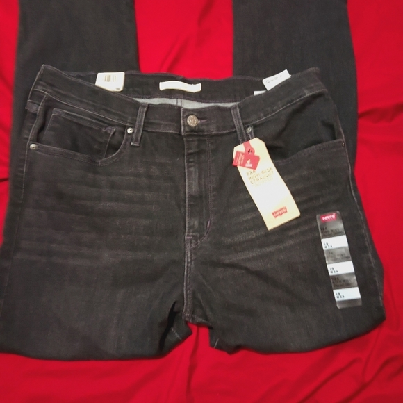 Levis 724 High Rise Straight Cropped Distressed Black Jeans, Size 16 - Picture 3 of 11